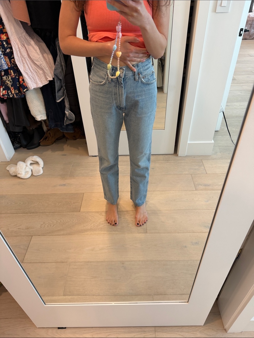 Agolde Light Blue Pinch Waist High-Rise Kick Straight Jeans in color Riptide